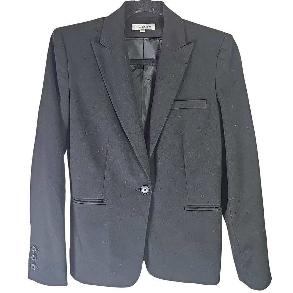 Calvin Klein Black Blazer Jacket Womens 4P Spiked Collar Hip Office Career Work